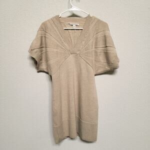 Banana Republic Dress Sweater Mini Dress Womens M Wool V Neck Knit Tan Fall FLAW